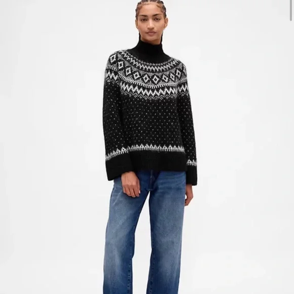 Gap fuzzy oversized turtleneck fair isle sweater - Picture 2 of 6